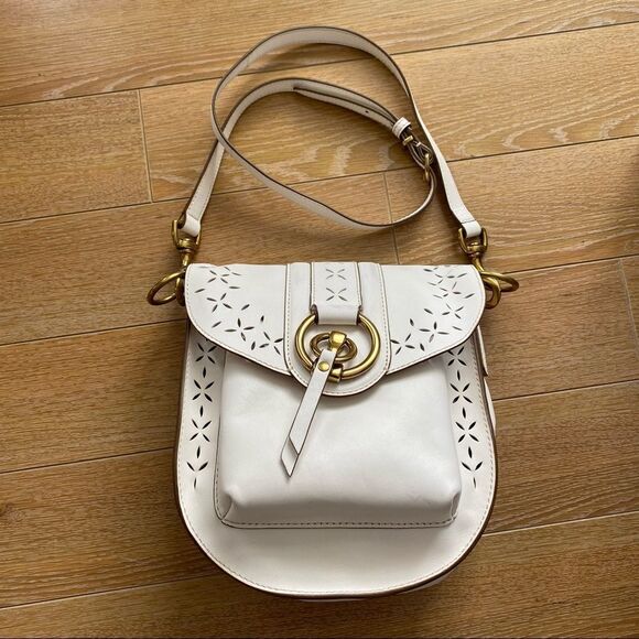 FRYE-ILANA White Perforated Leather Saddle Bag - Picture 3 of 14